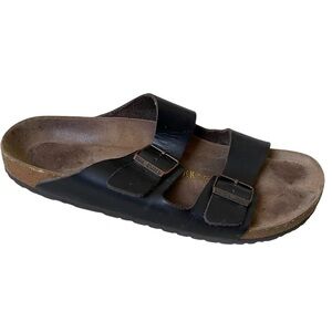 BIRKENSTOCK Men’s Arizona Oiled Leather Cork Sandals Black 12